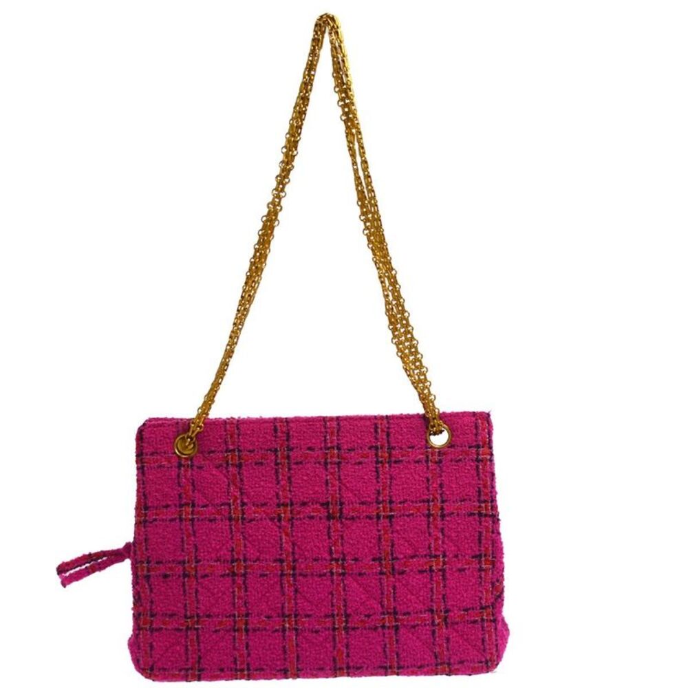 Chanel Vintage Mademoiselle Chain Zip Quilted Terry Cloth Pink Tweed Tote Bag